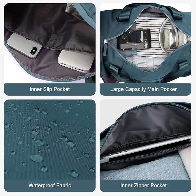 Gym Bag for Women and Men With Wet & Shoe Compartment - Small Duffle for Travel, Sport, Workout, Overnight Weekender - Carry-on Tote - Peacock Blue