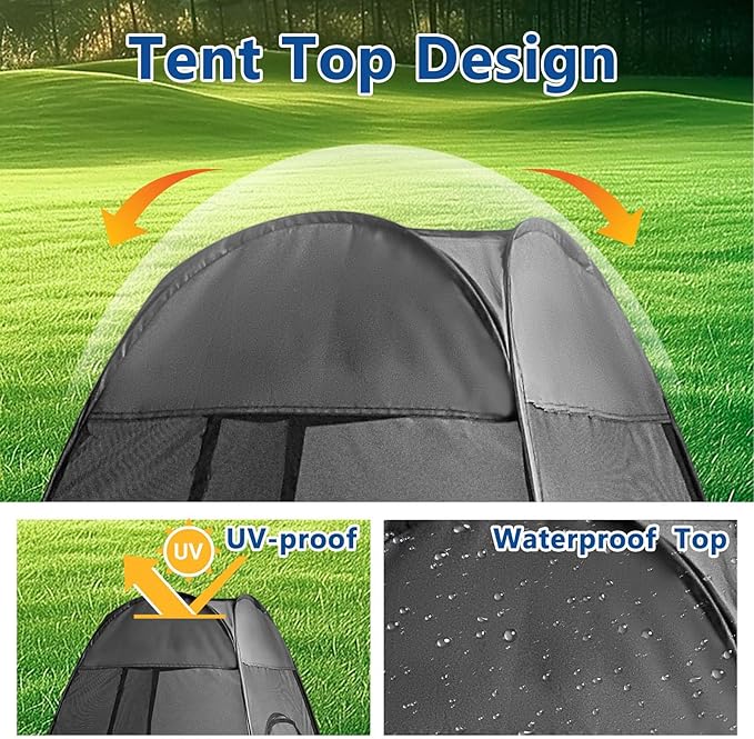 1-Person Camping Chair Pop up Tent, 47"x47"x59" See Through Single Mesh Tent Bugs Barrier Mosquito Net 2 Zipper Doors Outdoor Sports Pod Shelter with Bag for Fishing, Not Included Chair