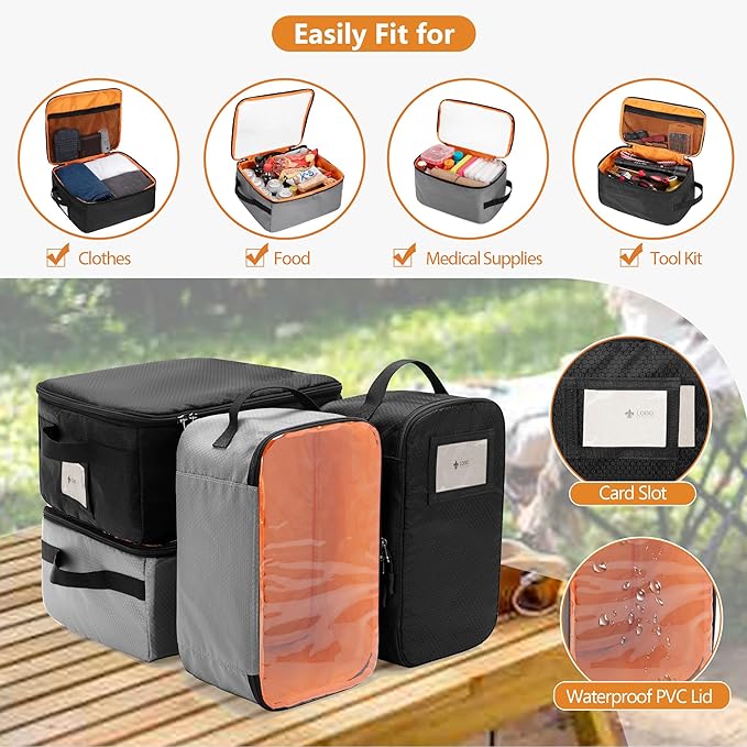Camping Organizers and Storage, 4 Pcs Camping Packing Cubes with Carrying Bag for Easy Storage and Transport, 5-in-one Tactical Bag with Hard Bottom, Patented Design