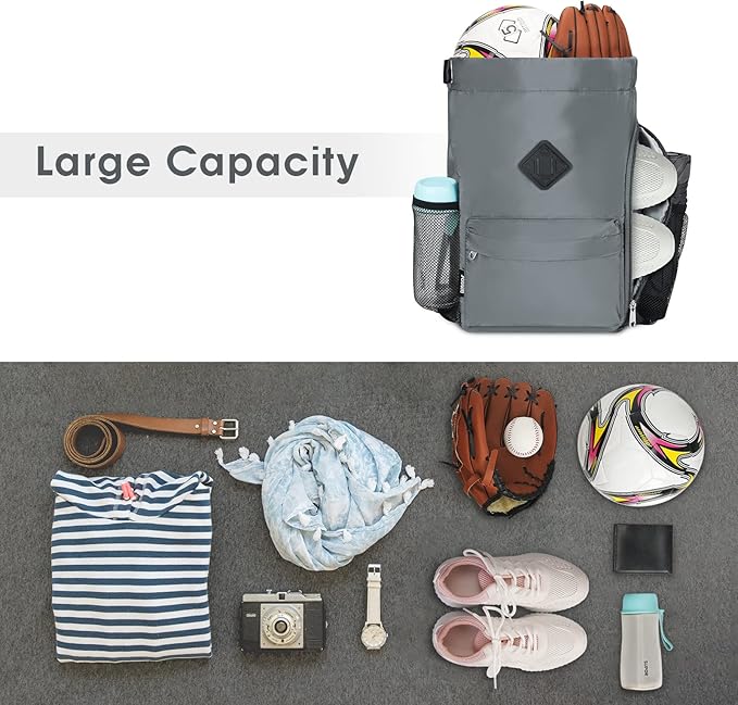 WANDF Drawstring Backpack Sports Gym Bag with Shoes Compartment, Water-Resistant String Backpack Cinch for Women Men(Small,Grey)