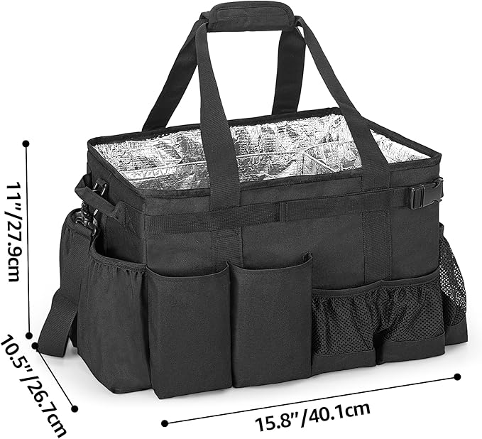 Large Grill Utensil Caddy with Paper Towel Holder, Outdoor Picnic Bag Organizer for BBQ Supplies Tool, Tailgating Accessory Basket Camping Gear Must Haves for Cook Essentials, Black, Bag Only
