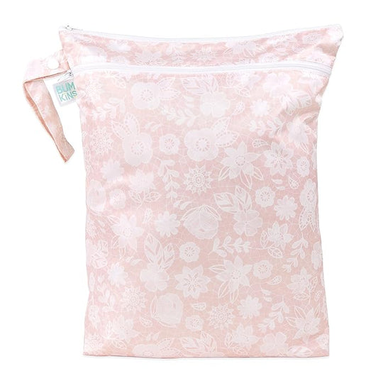 Bumkins Waterproof Wet Dry Bag for Baby, Travel, Swim Suit, Cloth Diapers, Pump Parts, Pool, Beach, Gym Clothes, Toiletry, Hook to Stroller, Daycare, Zipper Reusable Wetdry Packing Pouch, Floral Gray