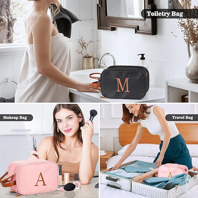 YOOLIFE Toiletry Bag for Women Men - Initial Travel Toiletry Bag Organizer Dopp Kit Water Resistant Personalized Gifts