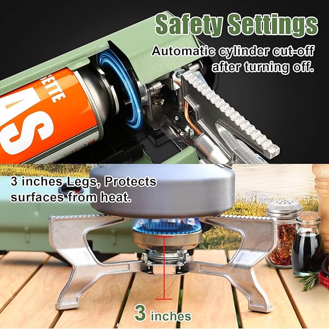 Hisencn Portable Camping Stove with Storage Bag | 8871 BTU/2600W High-Power Outdoor Gas Stove for Hiking, Picnic, RV Trips & Emergency Use | Windproof & Compact Design