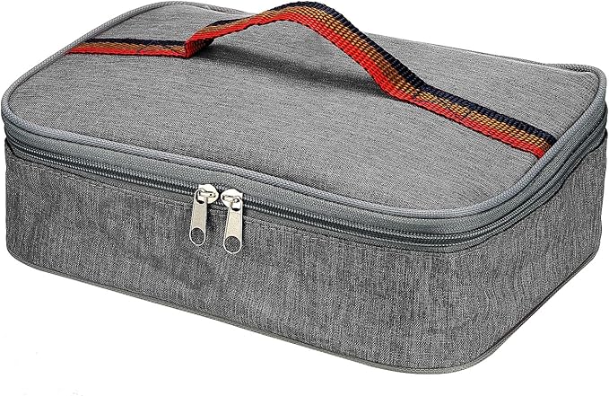 PATIKIL 12"x9"x3" Insulated Lunch Bags, Portable Food Containers Bag Flat Bento Bags Reusable Thermal Lunch Pail for Men and Women, Grey