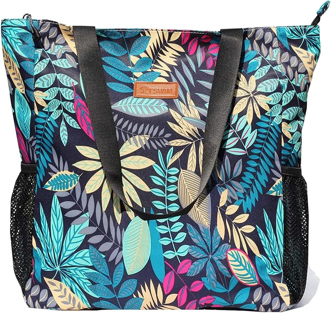 ESVAN Original Floral Water Resistant Large Tote Bag Shoulder Bag for Gym Beach Travel Daily Bags Upgraded