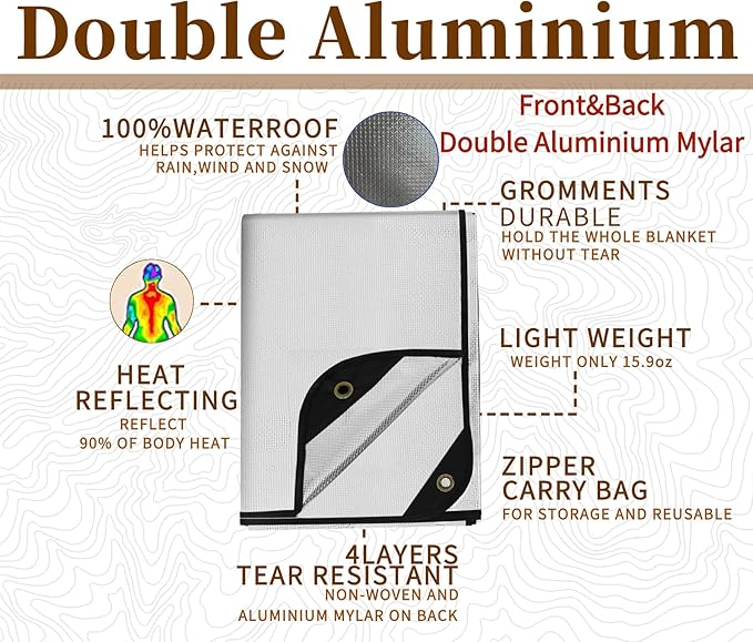 Heavy Duty Survival Blanket -Multifunctional Reflective Tarp Thermal Blanket - 60" x 83" Waterproof Sandproof for Camping Hiking Outdoors Multifunctional Emergency Blanket…