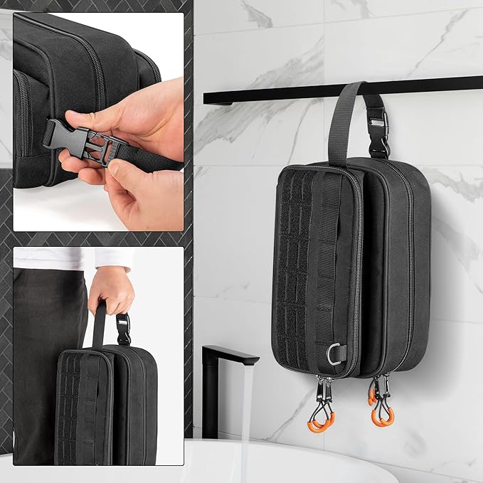 Tactical Toiletry Travel Bag for Men, Dopp Kit Shaving Organizer Case for Toiletries, Shower and Grooming Care Accessories, Black (Empty Bag Only, Patent Design)
