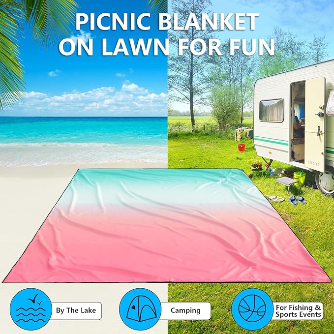 Beach Blanket Waterproof Sandproof Beach Mat 79" X 83" /10'x9'for 2-8 Adults Quick Drying Outdoor Picnic Mat Beach Accessories for Travel, Camping, Hiking