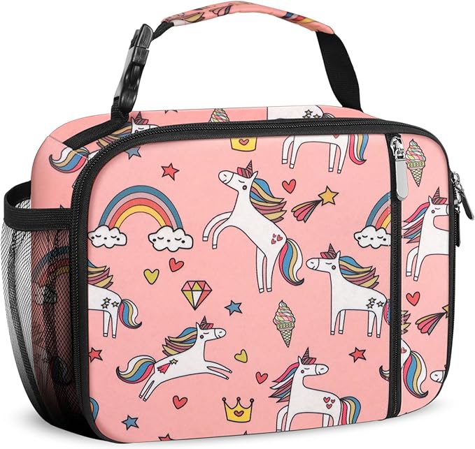 esouler Lunch Box Kids Insulated Lunch Bag for Boys & Girls Durable Children Lunchbox for School with Water Bottle Holder-Pink Unicorn