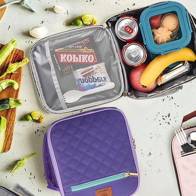 Lunch Box for Kids Girls Teen Women Men Adults,Insulated Lunch Bag with Bottle Holder,Small Lunch Box Cooler Lightweight Reusable LunchBox for Work Office School Travel Picnic-Purple