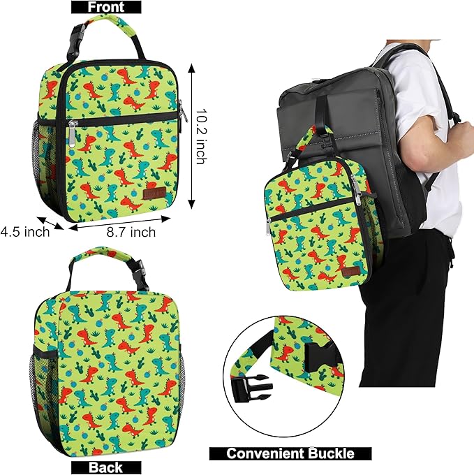 Lunch Box for Men & Women Durable Lunch Bag for Adults Reusable Small Lunchbox Orange Dinosaur