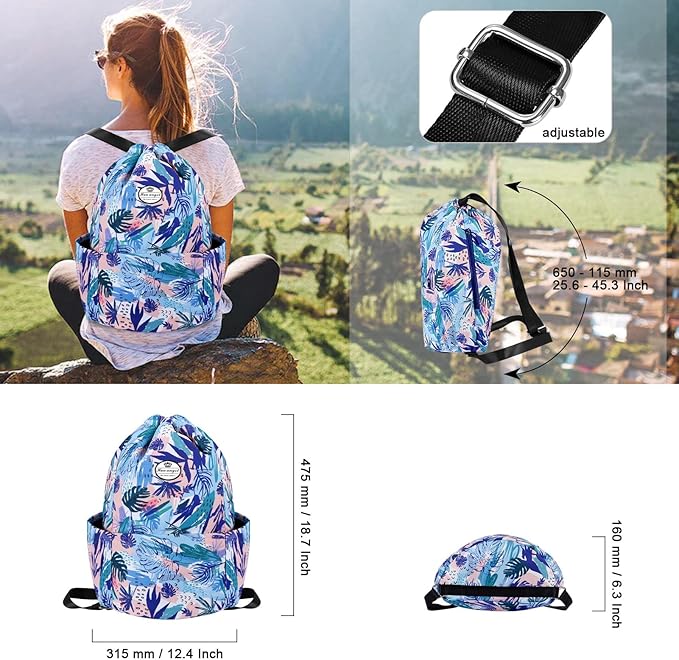 HUA ANGEL Floral Print Drawstring Bag - Lightweight Waterproof Cinch Sackpack with Side Pocket for Men & Women Travel Gym Bag