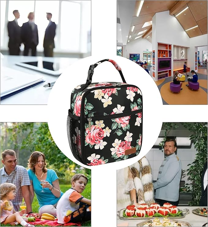 Lunch Box for Men Women Adults Small Lunch Bag for Office Work Picnic - Reusable Portable Lunchbox, Penoy Flower