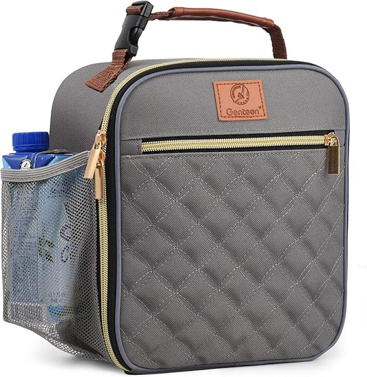 Lunch Box Reusable Lunch Bag for Men Women Kids Adults,Insulated Lunch Bag Waterproof Lunch Box Cooler,Small Lunch Box With Side Pockets for Work Office School Travel Picnic -Gray