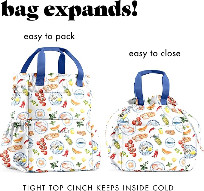 Fit & Fresh Lunch Bag For Women, Insulated Womens Lunch Bag For Work, Stain-Resistant Large Lunch Box For Women With Containers, Cinch Closure Cromwell Bag, Al Fresco Multicolored