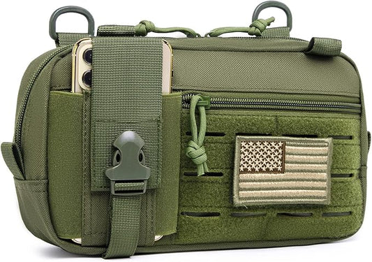 Molle Admin Pouch with Laser Cutting Loop,Car EDC EMT Molle Pouches, Large Capacity Tactical Pouch, EDC Pouch Organizer Include US Flag