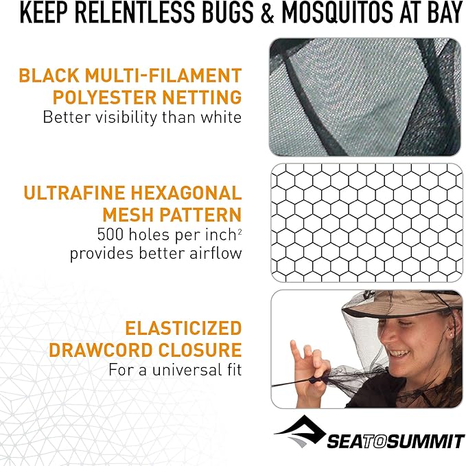 Sea to Summit Permethrin-Treated Mosquito Head Net Mesh Face Cover for Insects and Bugs