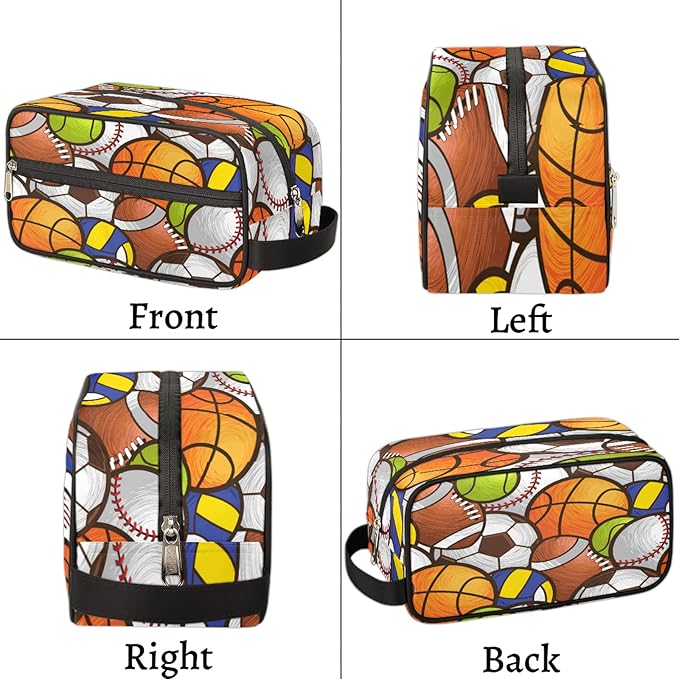 Sport Baseball Portable Travel Toiletry Bag, Volleyball Soccer Ball Dopp Kit Cosmetic Organizer Makeup Bag Shower Shaving Bag for Men Women