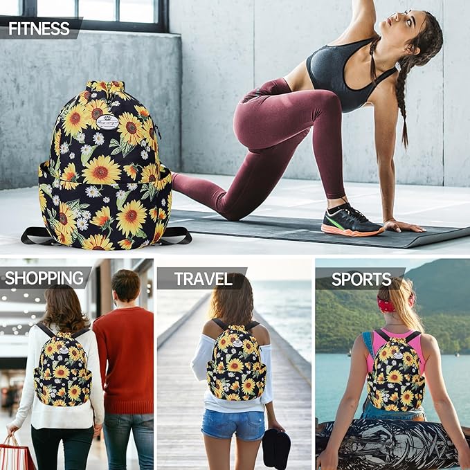 HUA ANGEL Floral Print Drawstring Bag - Lightweight Waterproof Cinch Sackpack with Side Pocket for Men & Women Travel Gym Bag