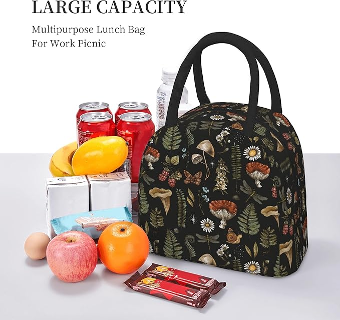 Mushroom Lunch Bag Lunch Box for Women Men Boys Girls, Reusable Insulated Lunch Tote Bag, Leakproof Thermal Cooler Sack Food Handbags High Capacity for Work School Picnic Camping Gifts