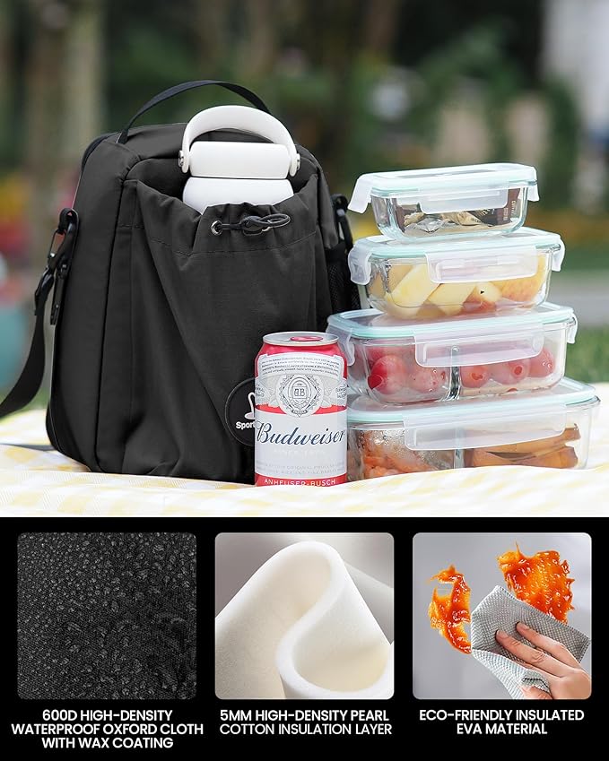 Sports Rabbit Insulated Lunch Bag for Men & Women – Compatible with 40/30OZ Stanley Cups – Leakproof Cooler Tote, Wax-Coated Oxford Fabric, Adjustable Strap – Perfect for Work, Travel, Picnics (Black)