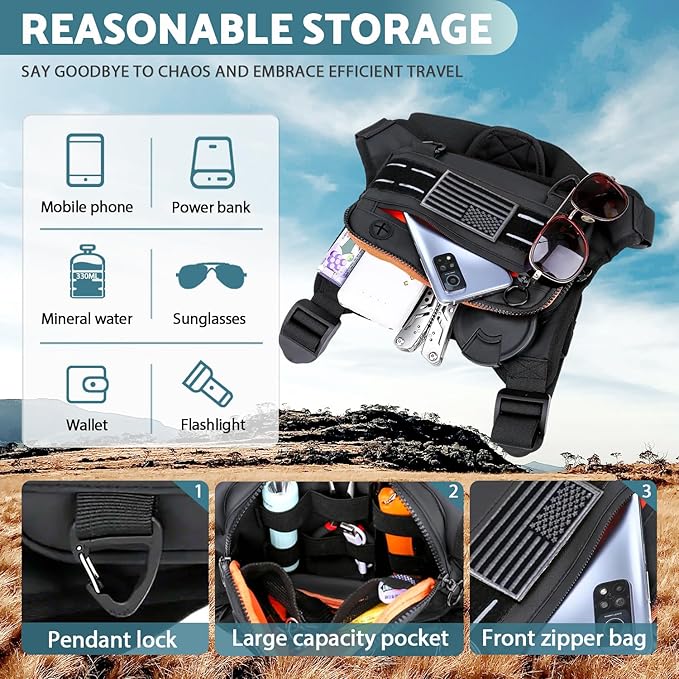 Sports Chest Bag For Men, Water Resistant Lightweight Front Running Vest Bag With Built-In Phone Holder & Extra Storage For Workouts, Cycling (Black)