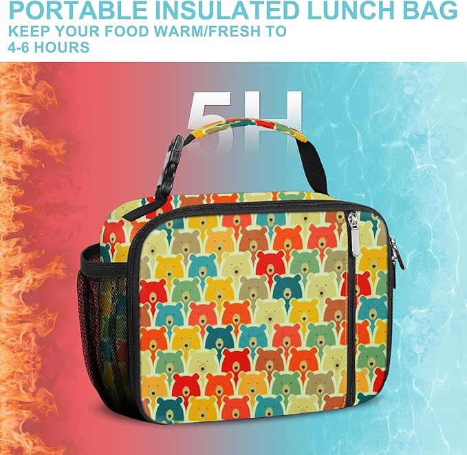 esouler Lunch Box Kids Insulated Lunch Bag for Boys & Girls Durable Children Lunchbox for School with Water Bottle Holder-Bear