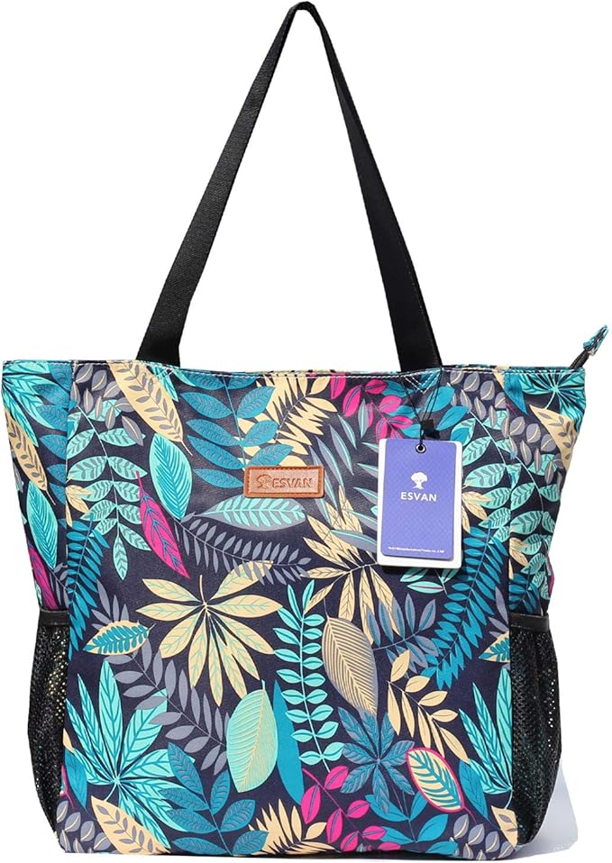 ESVAN Original Floral Water Resistant Large Tote Bag Shoulder Bag for Gym Beach Travel Daily Bags Upgraded