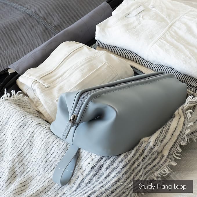 LINE+ARC Easy-to-Clean Silicone Dopp Kit (As Seen in Glamour and GQ) Extra-Wide Opening Anti-Stain (Arctic, 3.5L) Toiletry Bag Travel Set Makeup Organizer Cosmetics Case Fabric Simple Hang Loop