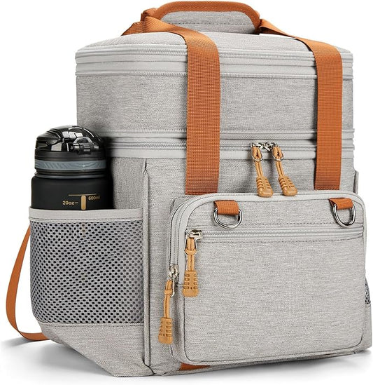 Insulated Lunch Box for Men/Women: Reusable Lunch Bag for Work Office Daytrip Picnic Beach - Leakproof Cooler Tote Bag Organizer for Adults - Light Gray