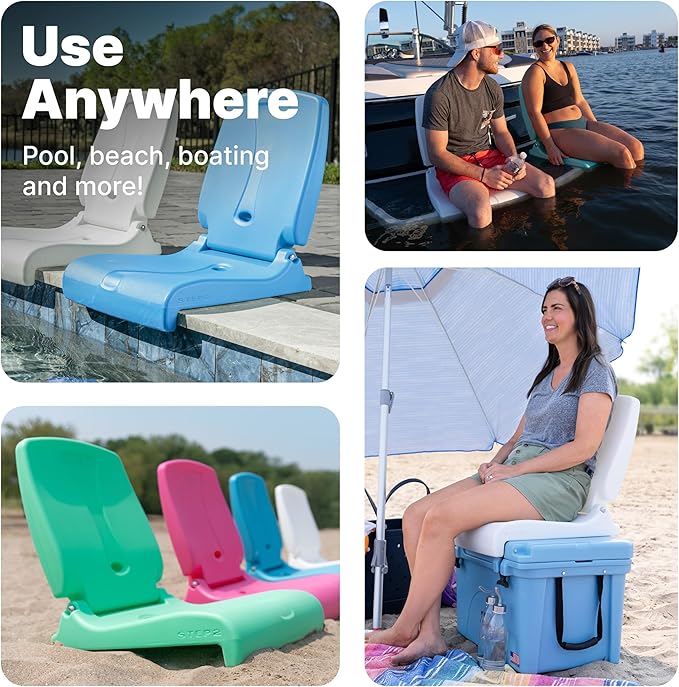 Step2 Folding Flip Seat, Lightweight Portable Outdoor Chair for Poolside, Camping, Beach, Boats, Tailgates, Durable Ground Chair with Back Support for Adults, Bright Pink