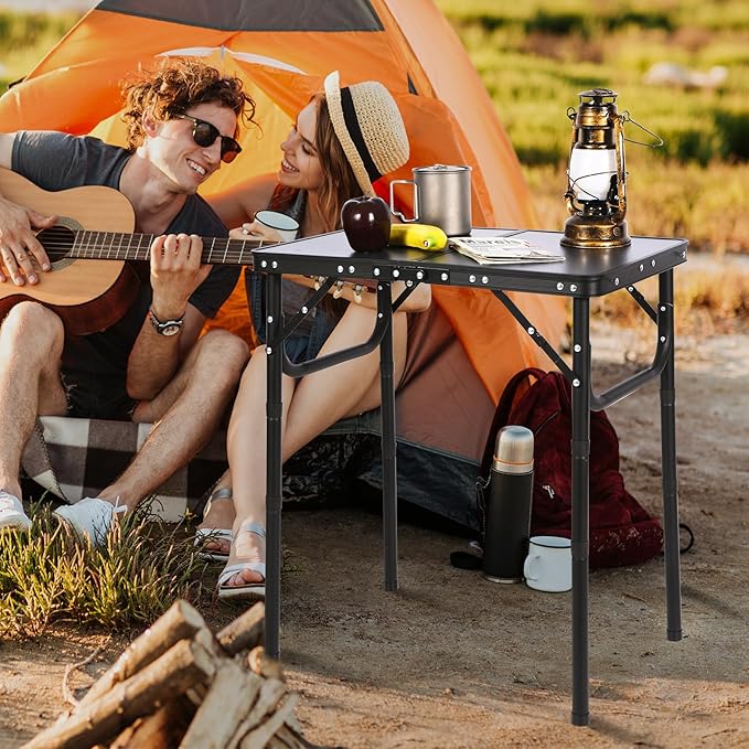 RedSwing Small Folding Table Adjustable Height, Lightweight and Portable Aluminum Frame Camping Table for Outdoor Indoor Picnic, 2 Feet, Grey