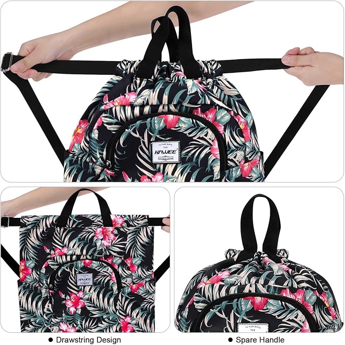 Dry Wet Drawstring Backpack with Shoe Compartment for Women Adjustable Gym Bag