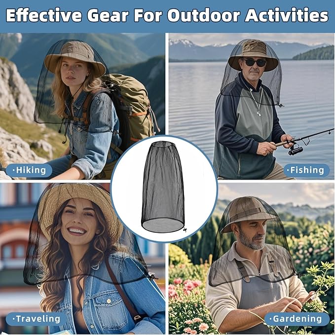 Oversized Mosquito Net 42 x 25 Inches Ultra Large Mosquito Head Net Face Neck Fly Mesh Netting Fits All Hats for Outdoor Camping Hiking Fishing Gardening Safari(Black)