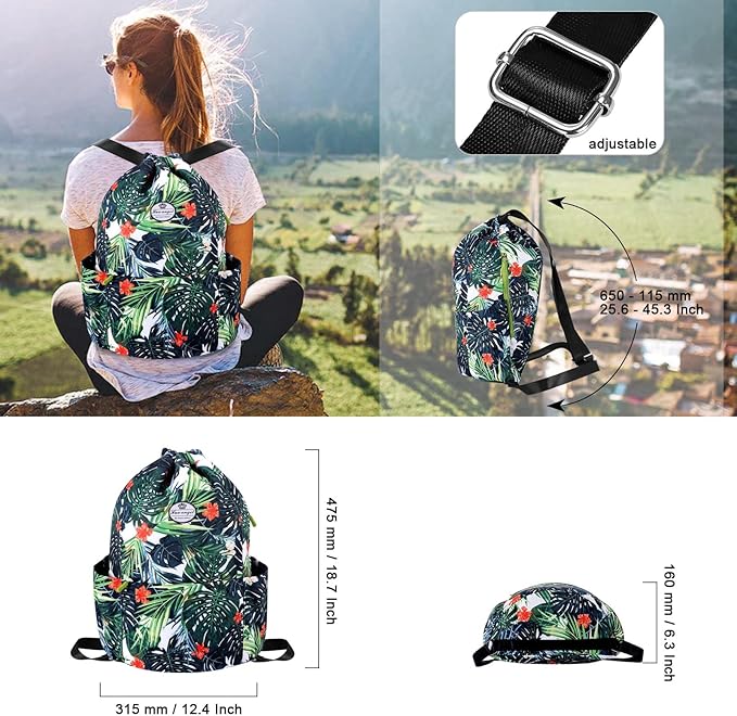 HUA ANGEL Floral Print Drawstring Bag - Lightweight Waterproof Cinch Sackpack with Side Pocket for Men & Women Travel Gym Bag