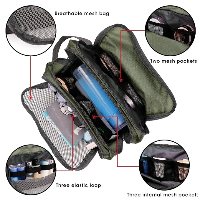 Toiletry Bag for Men Hanging Dopp Kit Water Resistant Shaving Bag Small Toiletry Bag for Traveling (Army Green)