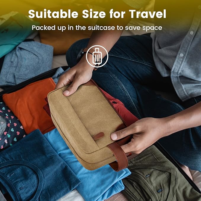 Vorspack Toiletry Bag Hanging Dopp Kit for Men Water Resistant Canvas Shaving Bag with Large Capacity for Travel - Brown