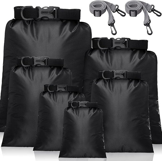 Shappy 6 Pcs Waterproof Dry Bag Set 6 Sizes Lightweight Sacks and Long Adjustable Shoulder Strap Outdoor Water Proof Keep Gear Dry Bag Stuff Sacks for Backpacking, Boating, Hiking, Camping (Black)