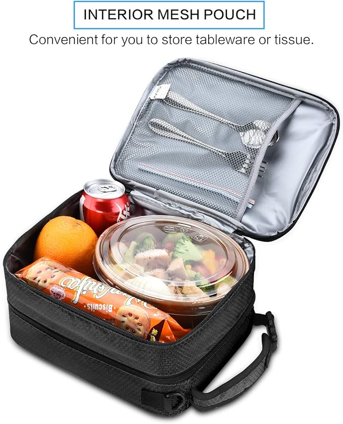 Expandable Insulated Lunch Bag, Leakproof Flat Lunch Cooler Tote with Shoulder Strap for Men and Women, Suitable for Work & Office by Tirrinia, Black