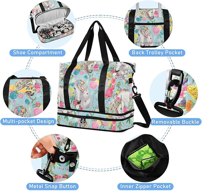 Women's Weekender Duffle Bag for Travel and Gym with Toiletry and Shoes Compartment