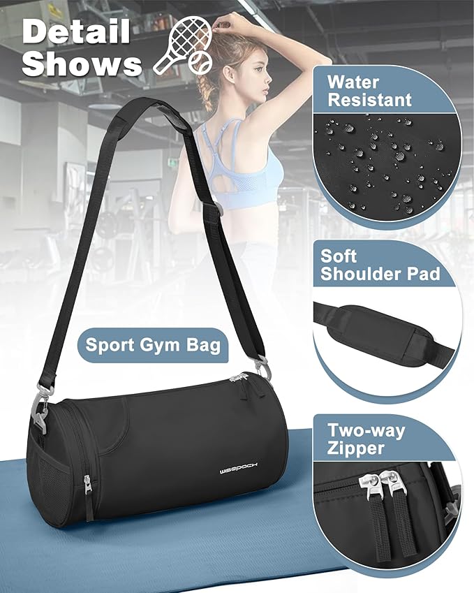 Gym Bag for Women,Men Small Duffle Travel Bags for Women Weekender Bag Waterproof Workout Bag Mini Carryon Sports/Swim Bags for Swimmers with Wet Clothes Compartments BLACK