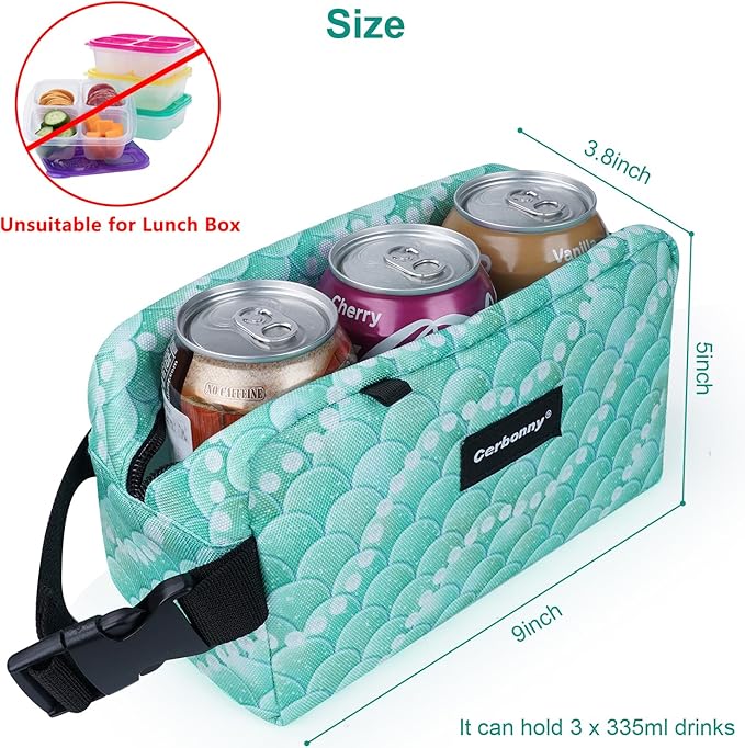 Cerbonny Freezable Kids/Adults Green Fish Theme Lunch Cooler, Suit for 3+, Mini Fit for Yogurt