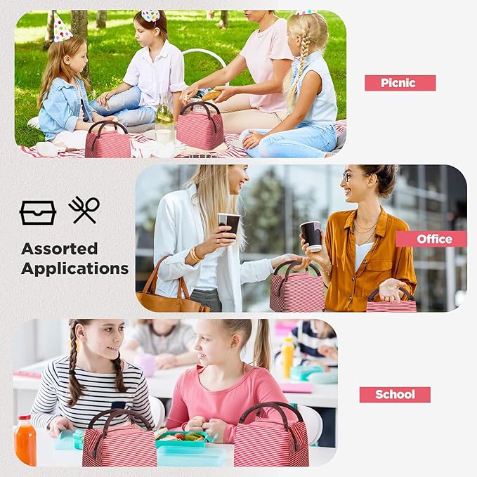 Nuogo 12 Pieces Insulated Lunch Bag Reusable Box Thermal Lunch Leakproof Tote Bag for Women Men Office Work Picnic Beach Fishing (Red)