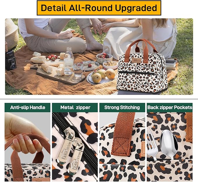 HOMESPON Insulated Lunch Bag for Women Men Lunch Box Cooler Lunch Tote for Work Picnic (Leopard Print)