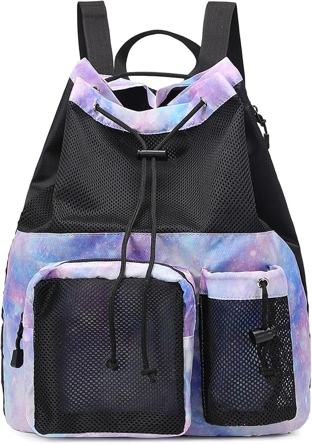 Lohol Large Mesh Drawstring Backpack with Shoe Bag, Durable Swimming String Sack with Handle for Sports Gym Yoga Beach Travel