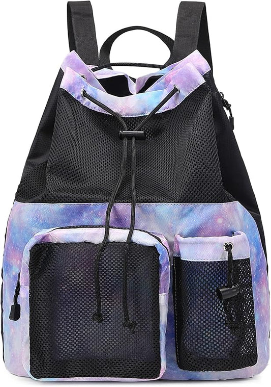 Lohol Large Mesh Drawstring Backpack with Shoe Bag, Durable Swimming String Sack with Handle for Sports Gym Yoga Beach Travel