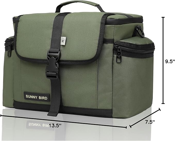 SUNNY BIRD 15L Insulated Lunch Bag with Foldable and Leakproof Design, Thermally Insulated, Shoulder Strap for Women, Men (Khaki Green)