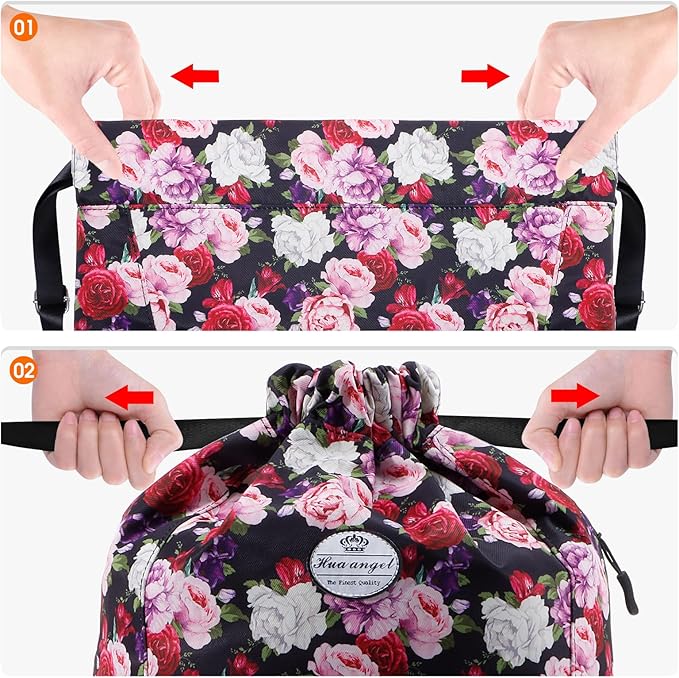HUA ANGEL Floral Print Drawstring Bag - Lightweight Waterproof Cinch Sackpack with Side Pocket for Men & Women Travel Gym Bag