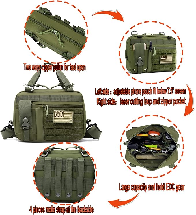 Molle Admin Pouch with Laser Cutting Loop,Car EDC EMT Molle Pouches, Large Capacity Tactical Pouch, EDC Pouch Organizer Include US Flag